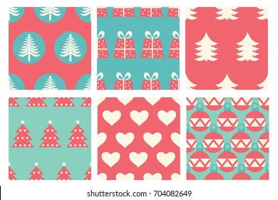 Merry Christmas. Set with 6 simple patterns and New Year symbols.