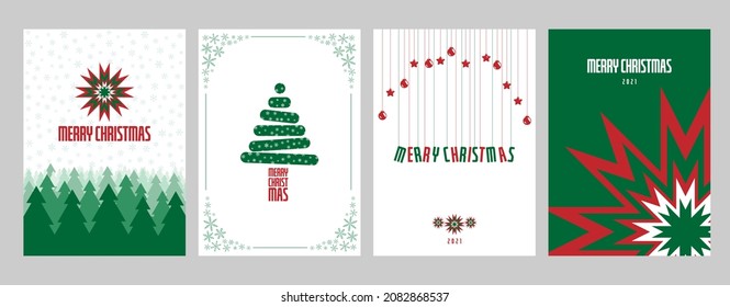 Merry Christmas Set of backgrounds, greeting cards, posters, Design templates with typography, season wishes in modern minimalist style for web, social media, print