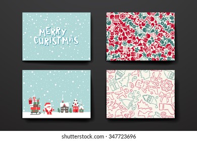 Merry Christmas Set Of Card Templates. Collection for Greeting, Congratulations, Invitations.