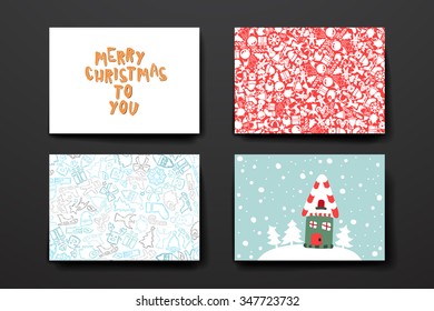 Merry Christmas Set Of Card Templates. Collection for Greeting, Congratulations, Invitations.