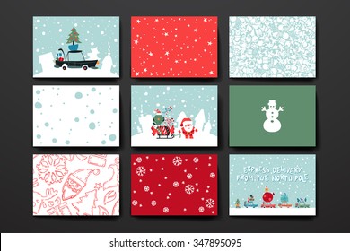Merry Christmas Set Of Card Templates. Collection for Greeting, Congratulations, Invitations.