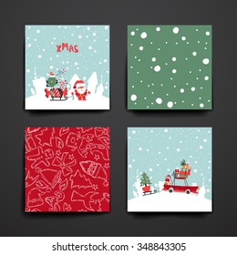 Merry Christmas Set Of Card Templates. Collection for Greeting, Congratulations, Invitations.