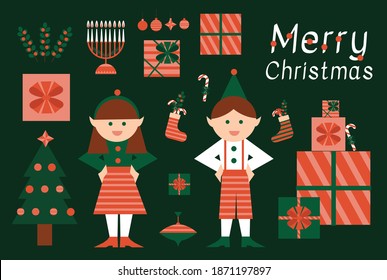 Feliz Navidad, Elves - niño y niña, regalos