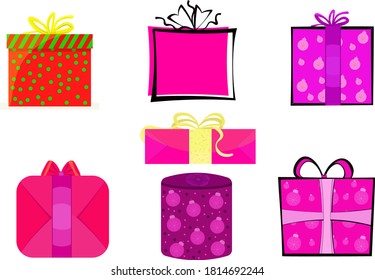 Merry Christmas - set with gifts, seamless pattern. 
beautiful drawings of gifts for decor and decoration