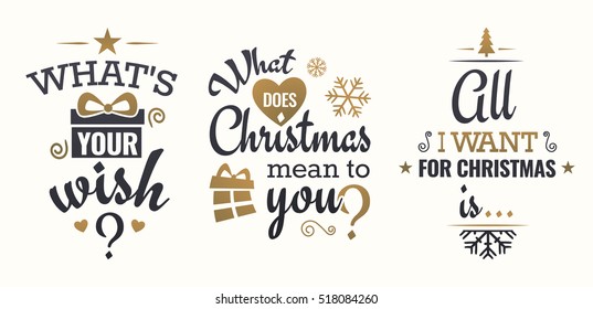 Merry christmas set of gold lettering, with caligraphic letters, text and decoration, collection of christmas vector illustration for postcard, banner and wish card