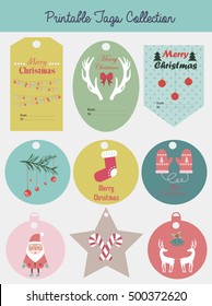 Merry Christmas set of Greeting Cards, Gift Tags, Stickers and Labels Templates with Holiday Elements