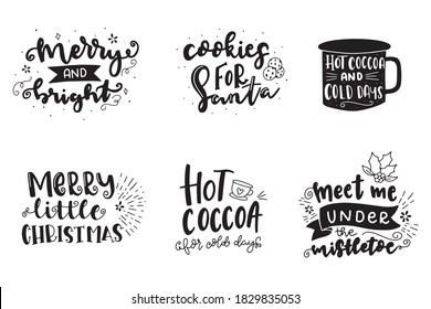 Merry Christmas. Set of Hand drawn Christmas phrases. Modern calligraphic artwork in vector.