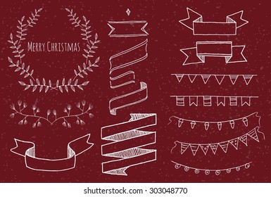 Merry Christmas set. Hand drawn set of design elements. Merry Christmas set.