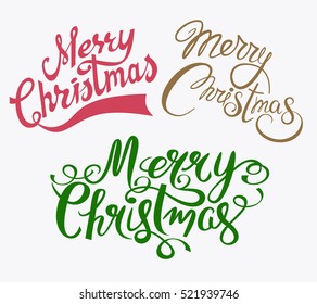 Merry Christmas set hand drawn lettering text vector illustration. Holiday xmas signs for postcards. 