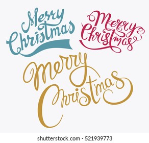 Merry Christmas set hand drawn lettering text vector illustration. Holiday xmas signs for postcards. 