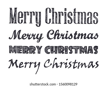 Merry Christmas, a set of handwritten ink lettering on a white background. Holiday greetings. A variety of fonts.