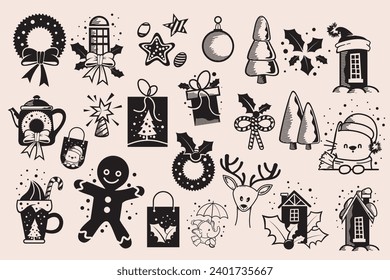 Merry Christmas. Christmas set of icons or symbols x-mast concept. Celebrating Christmas.