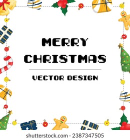 Merry Christmas set item decor frame border card decoration vector design