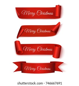 Merry Christmas. Set Red Ribbons. Vector illustration