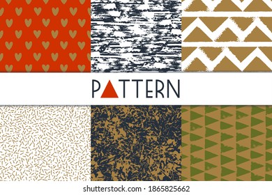Merry Christmas. Set of seamless abstract ink patterns. Abstract design of surfaces from dots, stripes, spots. Vector illustration.