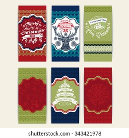 Merry christmas set of six xmas patterns and greeting cards for you congratulations. 