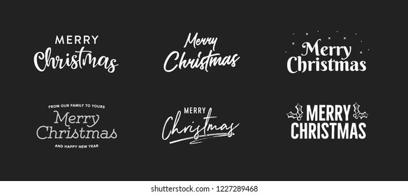 Merry Christmas Set, Christmas Text, Merry Christmas Background, Christmas Holiday Card, Greeting Card, Handwritten Holiday Sign, Gold Vector Holiday Text Isolated Illustration