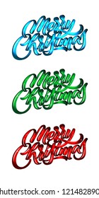 Merry Christmas. Set of three vector hand lettered calligraphy style phrases, in three colors. Great to use on a postcard, banner, advertisement, package, etc