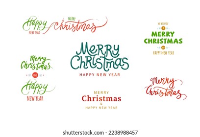 Frohe Weihnachten. Typ festlegen. Vektorlogo, Embleme, Textdesign. Geeignet für Banner, Grußkarten, Geschenke usw.