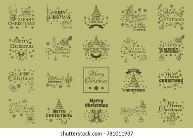 Merry Christmas. Set of typographic elements for greeting cards, invitations and other items.