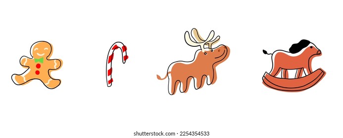 Merry Christmas Set. Vector elements in cartoon flat style isolated on white background.