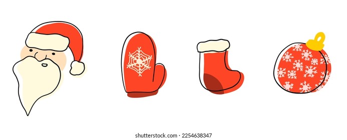 Merry Christmas Set. Vector elements in cartoon flat style isolated on white background.