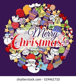 Merry christmas set of xmas colorful pattern and text templates. Ideal for holiday greeting cards, print, coloring book page or wrapping paper.