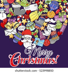 Merry christmas set of xmas colorful pattern and text templates. Ideal for holiday greeting cards, print, coloring book page or wrapping paper.