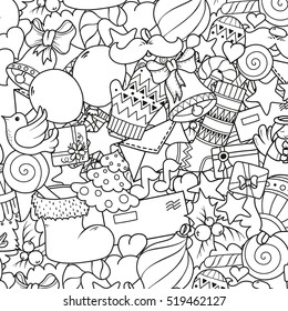 Merry christmas set of xmas monochrome pattern and text templates. Ideal for holiday greeting cards, print, coloring book page or wrapping paper.