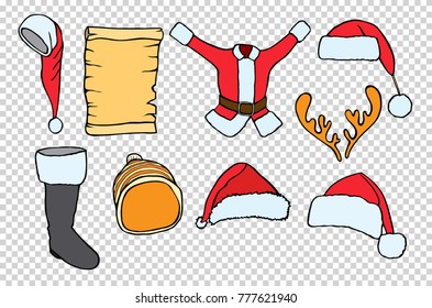 Merry Christmas set.Fashion patch badges collection.Vector Winter Holiday hand draw set on a background.Pins,stickers, patches in doddle style.Trend.Vector illustration isolated. Vector clip art.
