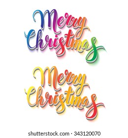 Merry Christmas. Shining bright background. Lights. Calligraphy.  Lettering. 
