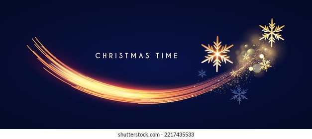 Merry Christmas shining celeration with motion light and gold snowflakes