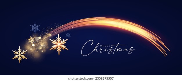 Merry Christmas shining celeration with motion light and gold snowflakes