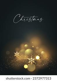 Merry Christmas shining celeration with motion light and gold snowflakes