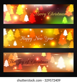 Merry Christmas shining horizontal banners. Vector illustration