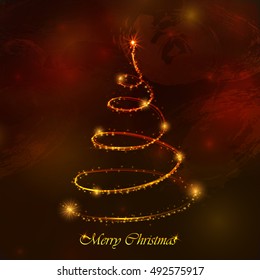 Merry Christmas. Shining Magic Christmas tree on bright colorful background. Design template for flyer, banner, invitation, congratulation, poster design. Vector. 