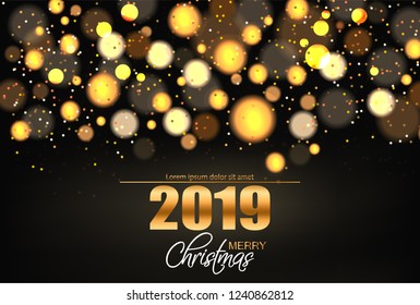 Merry Christmas shiny golden lights Vector background. Holiday card illustrations