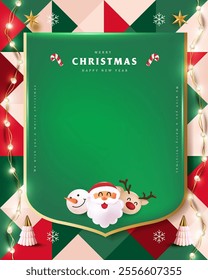 Merry Christmas sign banner frame with empty space and festive decoration on abstract background