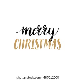 Merry christmas sign. Black and gold, hand drawn winter font for design cards, overlays, scrapbooks.