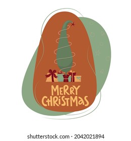 Merry Christmas sign and Grinch tree in boho colours  Vector stock illustration isolated white background for template design Christmas congratulations  greeting card  invitation  EPS10