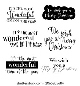 Merry Christmas sign hand lettering calligraphy  set isolated on white background. Vector holiday illustration element. For stickers, social media, postcards.