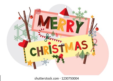 Merry Christmas Sign with ornaments,vector illustration