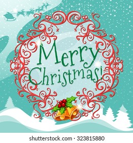 Merry Christmas sign with wreth illustration