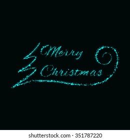 Merry Christmas signs of aqua lights on dark background