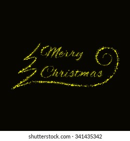 Merry Christmas signs of yellow lights on dark background