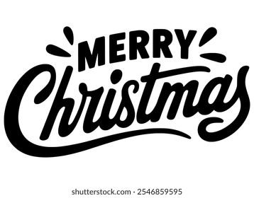 Merry Christmas Silhouette Black and White Typography Vector Art features festive lettering perfect for Christmas celebrations and T-shirt designs.#MerryChristmas #TypographyArt #TShirtDesign