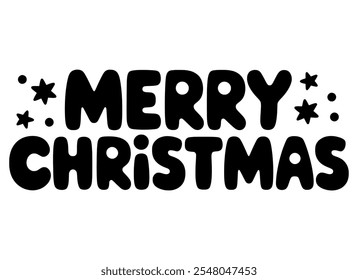 Merry Christmas Silhouette Black and White Typography Vector Art features festive lettering perfect for Christmas celebrations and T-shirt designs.#MerryChristmas #TypographyArt #TShirtDesign