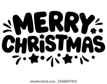 Merry Christmas Silhouette Black and White Typography Vector Art features festive lettering perfect for Christmas celebrations and T-shirt designs.#MerryChristmas #TypographyArt #TShirtDesign