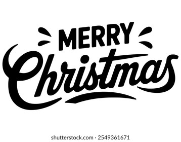 Merry Christmas Silhouette Black and White Typography Vector Art features festive lettering perfect for Christmas celebrations and T-shirt designs.#MerryChristmas #TypographyArt #TShirtDesign