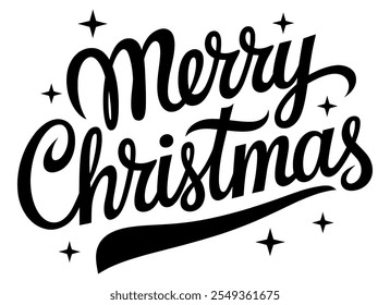 Merry Christmas Silhouette Black and White Typography Vector Art features festive lettering perfect for Christmas celebrations and T-shirt designs.#MerryChristmas #TypographyArt #TShirtDesign